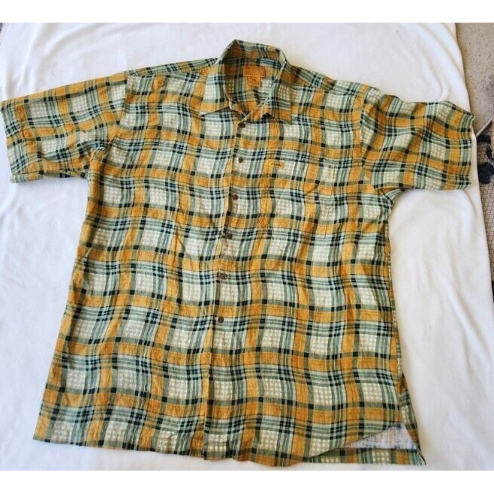 Fubu Button Up Mens XXL Hip Hop Yellow Linen Blend  Wavy Check Collection